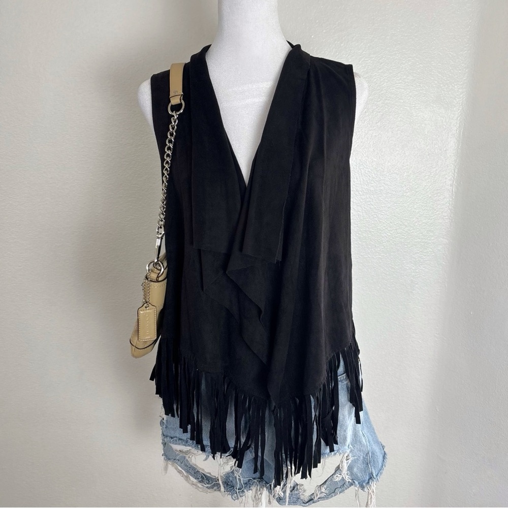 Oona & Maud Faux Suede Fringe Vest Black Size L
